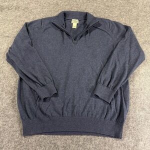 LL Bean Sweater Mens XL Blue Quarter Zip Cotton Cashmere Mock Neck Pullover